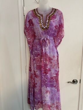 Raviya Lavender & Pink Paisley Embellished Neck Dress or Cover-Up